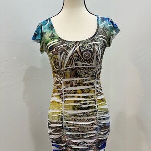 Body Central Blue and Brown Patterned Dress